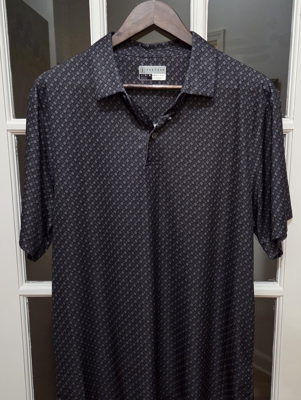 PGA Tour Men's Black Micro-Pattern Polo